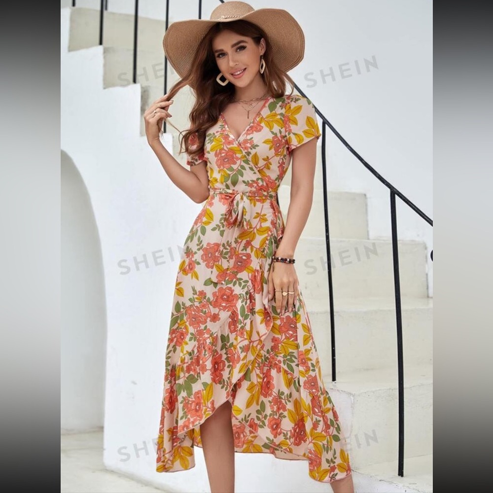Floral Side Tie Wrap Dress
